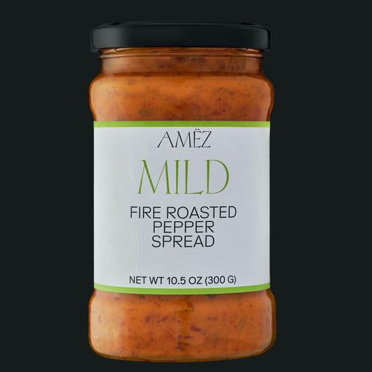 AMËZ Gourmet Mild Ajvar – Wood-fire roasted local bell peppers, slow-cooked to perfection for a rich, smoky, and sweet Albanian condiment. Perfect for scrambled eggs, hot dogs, or as a versatile dip.